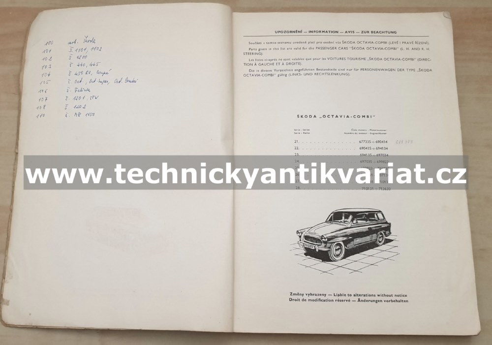 Škoda Octavia Combi - seznam náhradních dílů (1965)