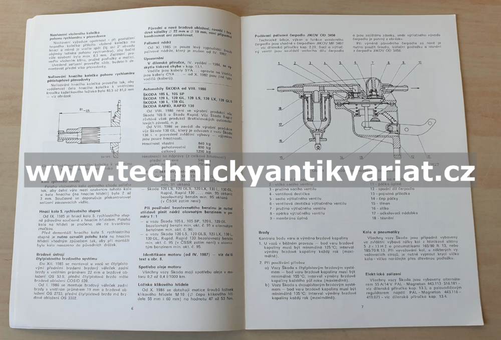 Škoda 105 120 130 Garde Rapid - dílenská příručka DOPLNĚK (1986)