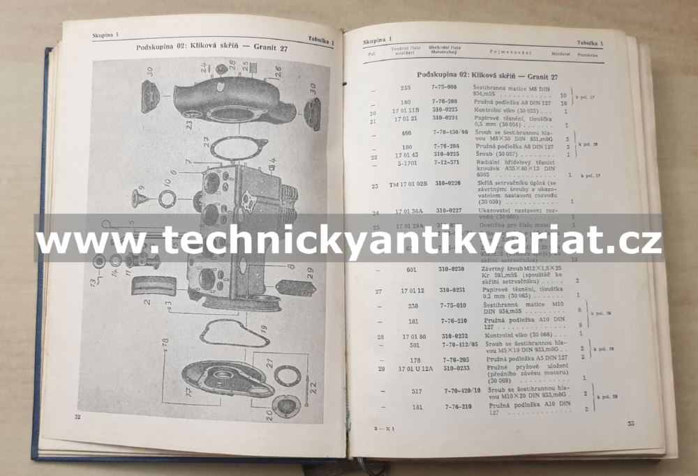 Garant 30, 32K, Granit 27 I. díl MOTOR - katalog náhradních součástí (1959)