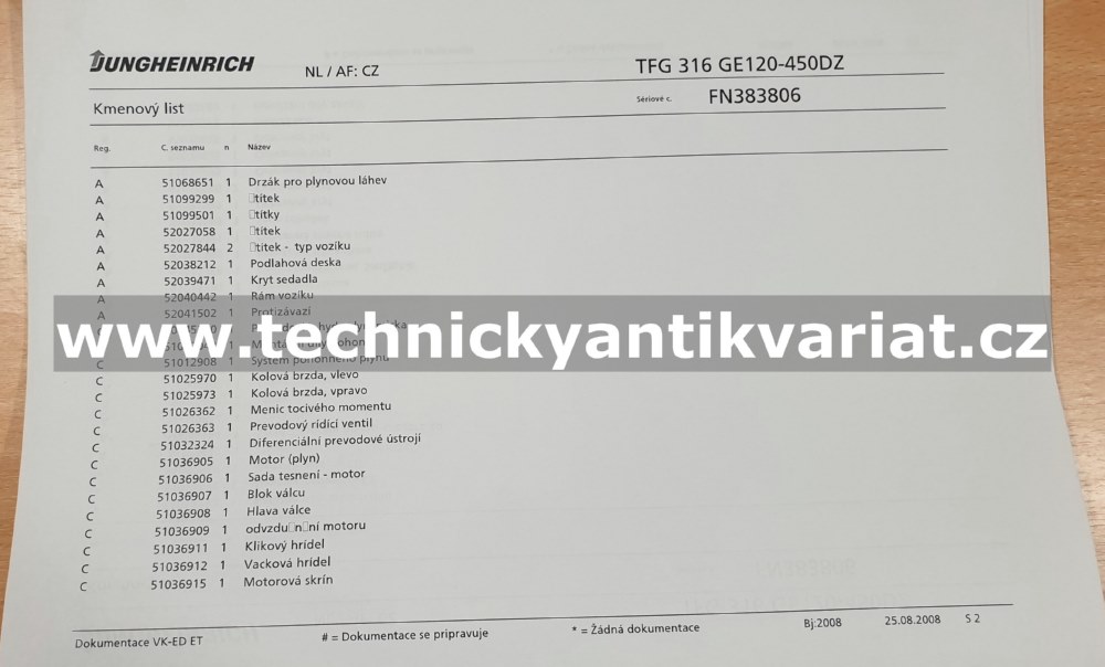 Jungheinrich TFG 316 GE120-450DZ katalog náhradních dílů (2006)