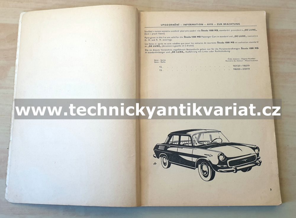 Škoda 1000MB seznam náhradních dílů (1967)