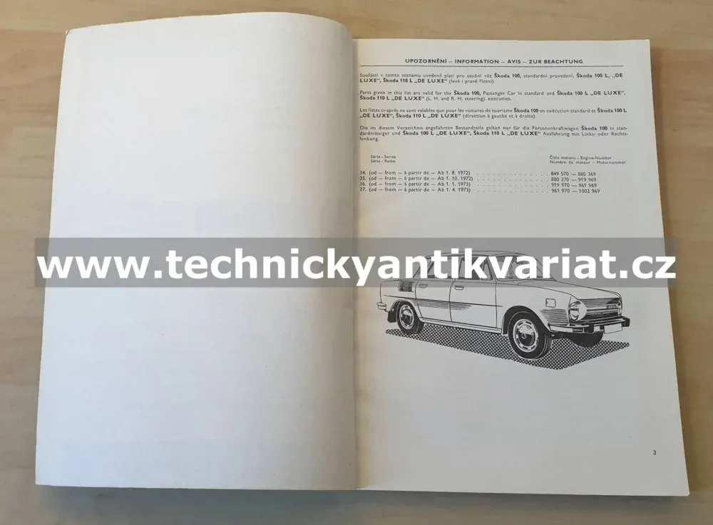 Škoda 100, 100L, 110LS - seznam náhradních dílů (1972-73))