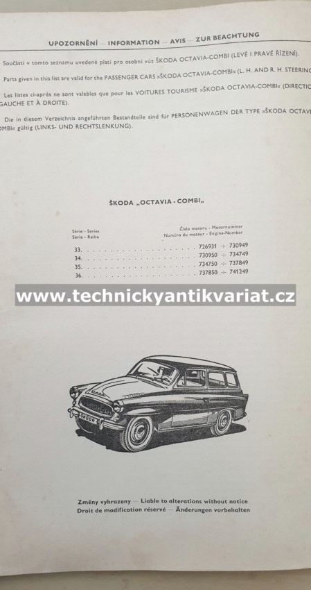 Škoda Octavia Combi - seznam náhradních dílů (1967)