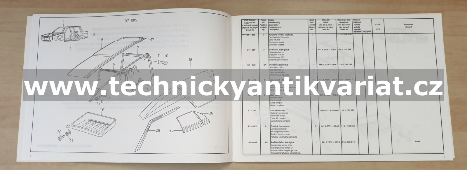 Škoda Forman Plus - seznam náhradních dílů DODATEK (1993)