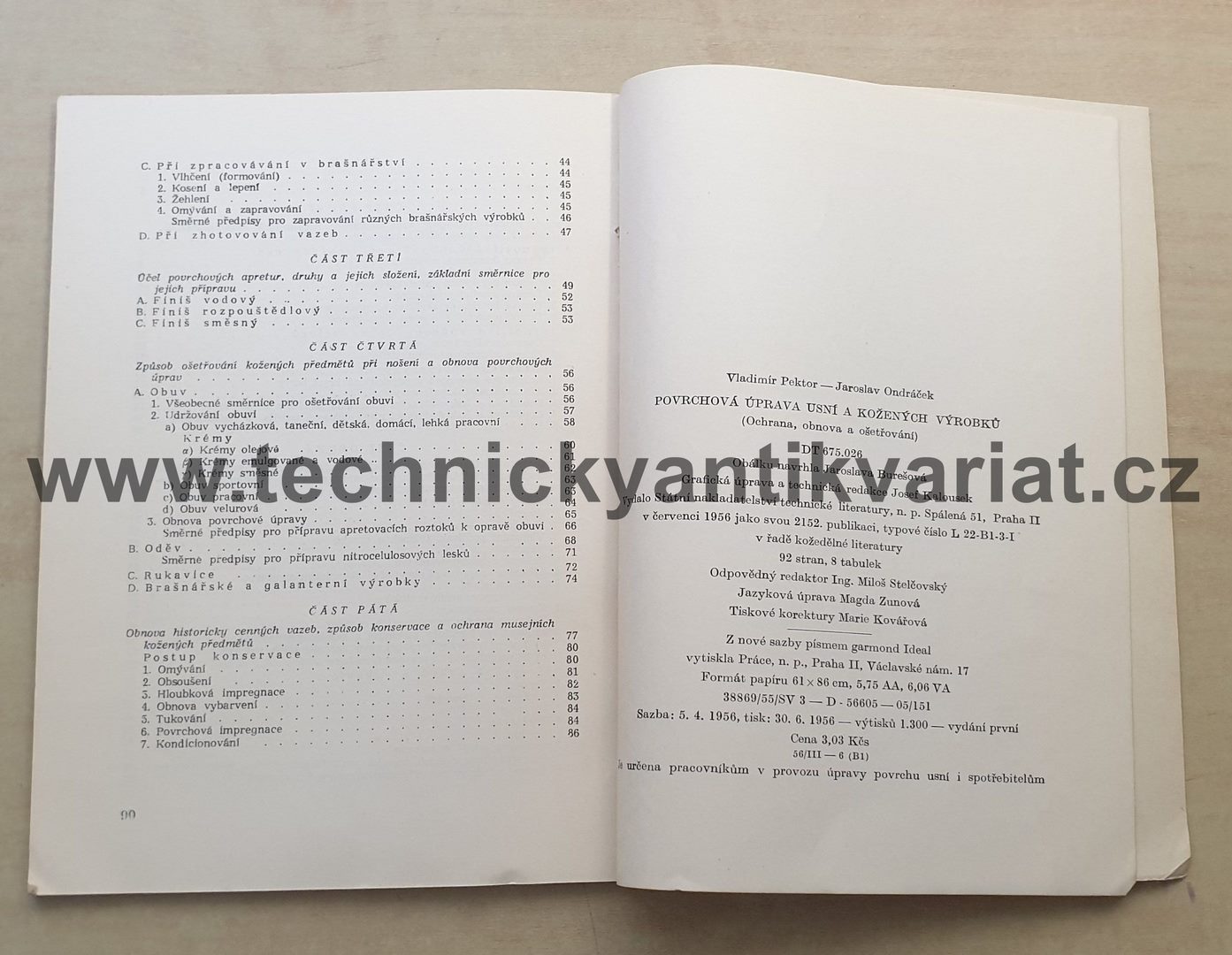 Povrchová úprava usní a kožených výrobků - V.Pektor, J.Ondráček (1956)