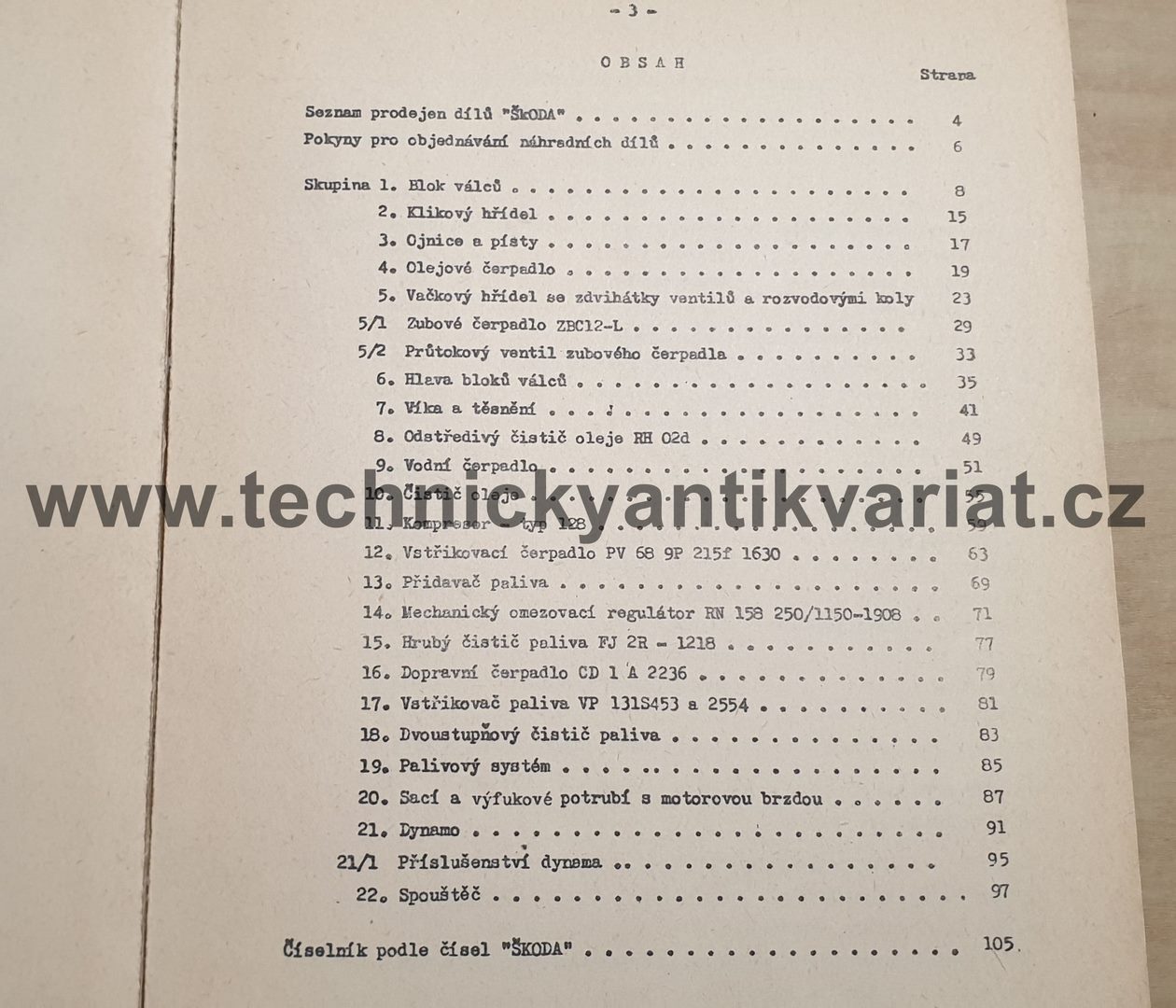 Škoda M 634 - katalog dílů motoru (1969)