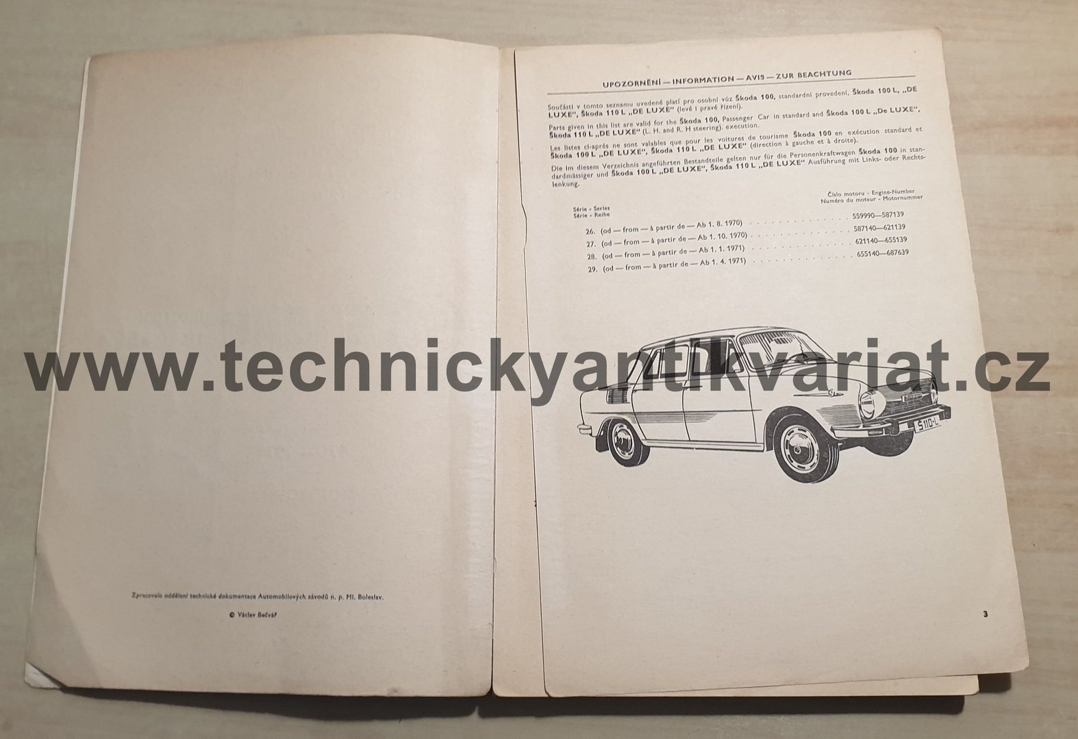 Škoda 100, 100L, 110L (de Luxe) - seznam náhradních dílů (1970-1971)