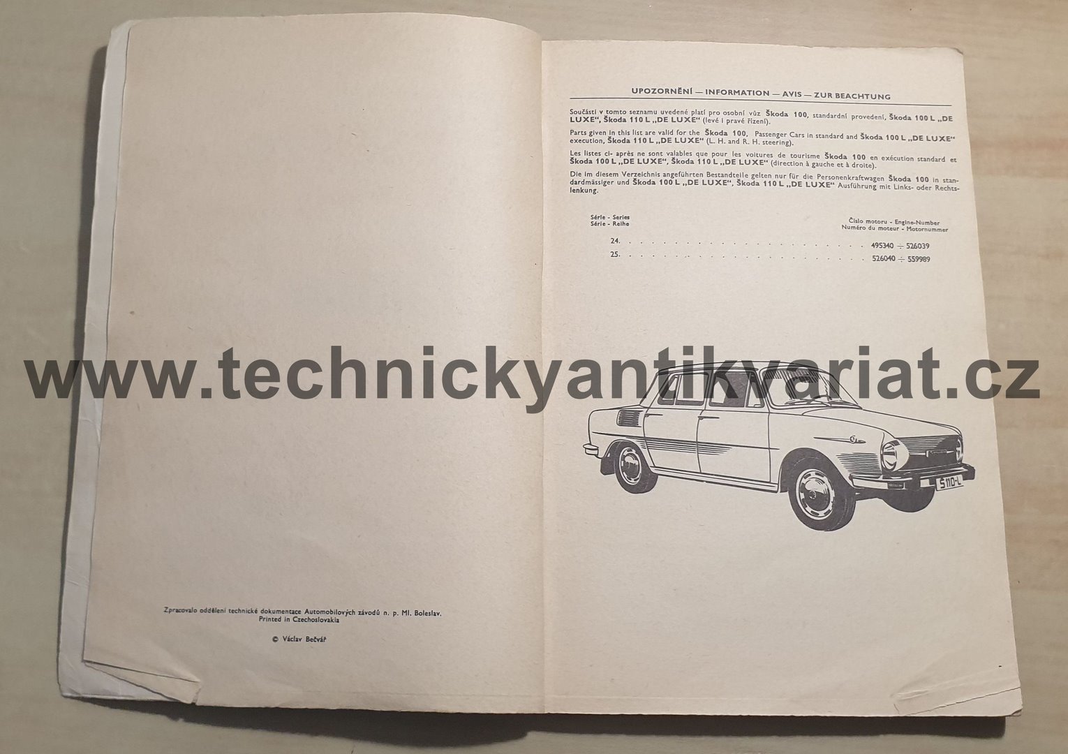 Škoda 100, 100L, 110L (de Luxe) - seznam náhradních dílů (1970)