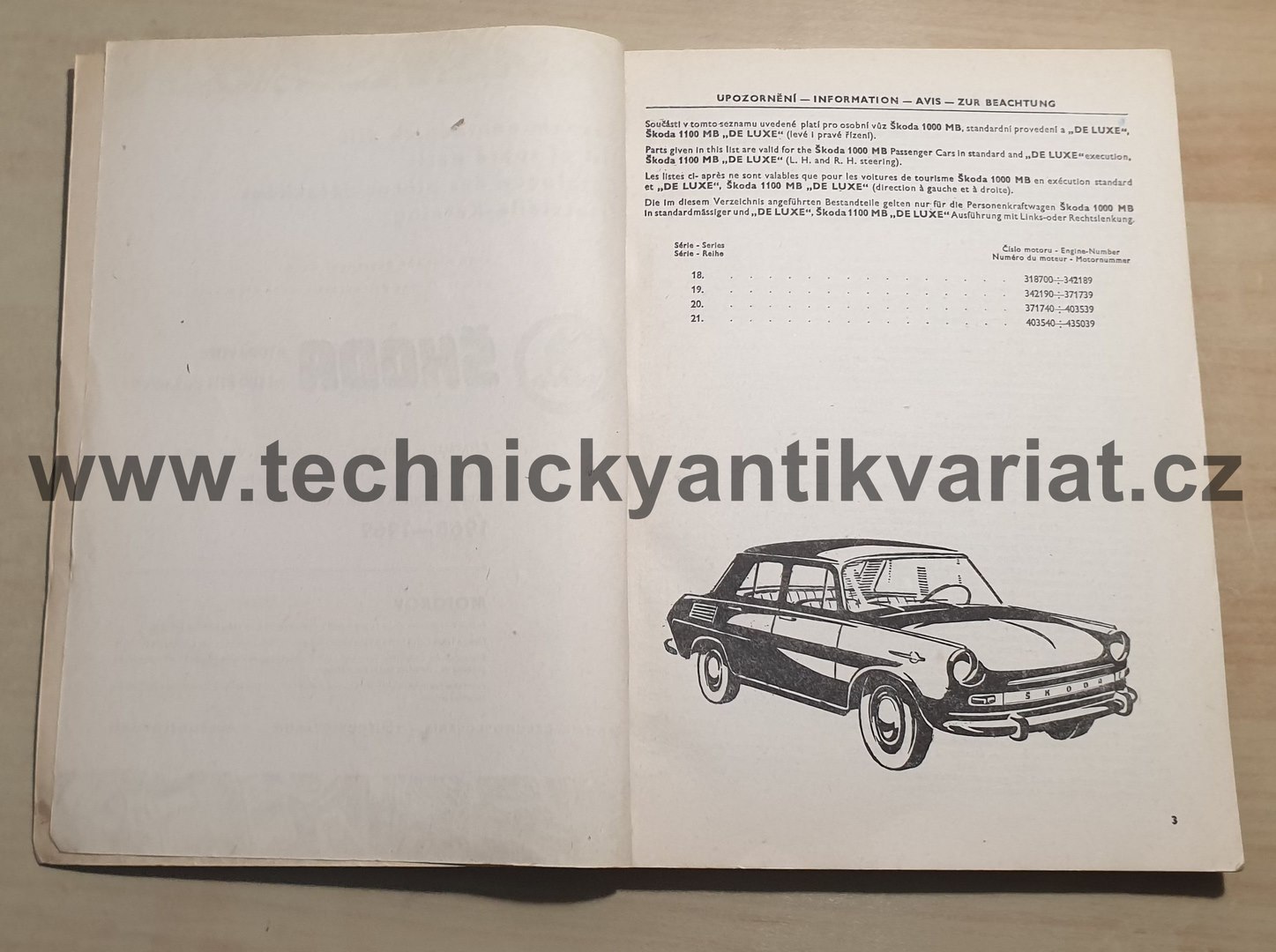 Škoda 1000MB, 1100MB de Luxe - seznam náhradních dílů (1968-1969)