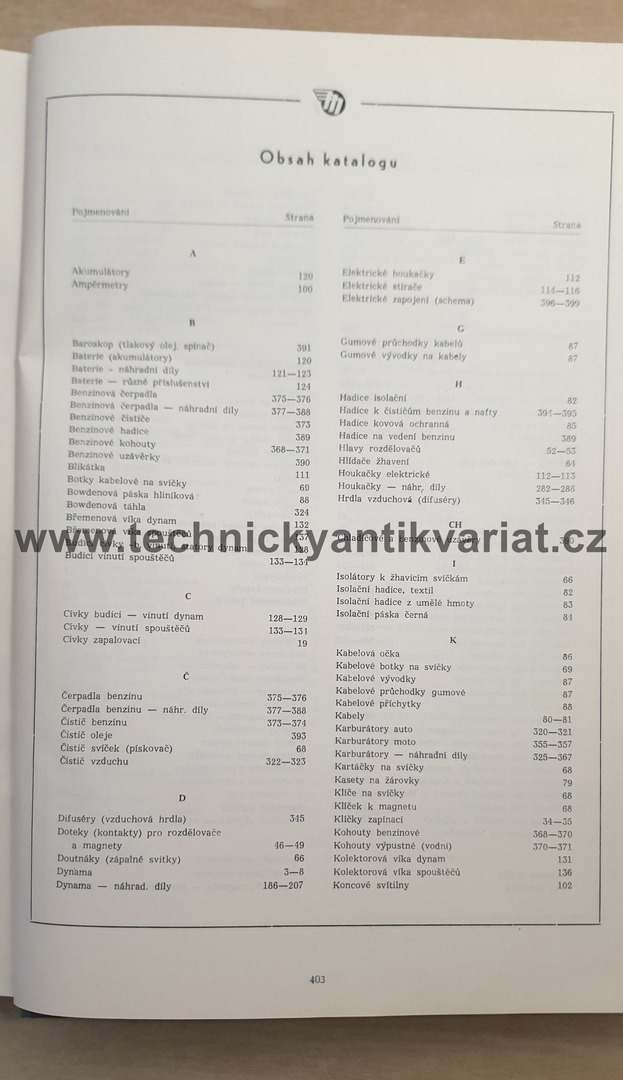 Katalog elektrického příslušenství a karburátorů pro motorová vozidla (1955)