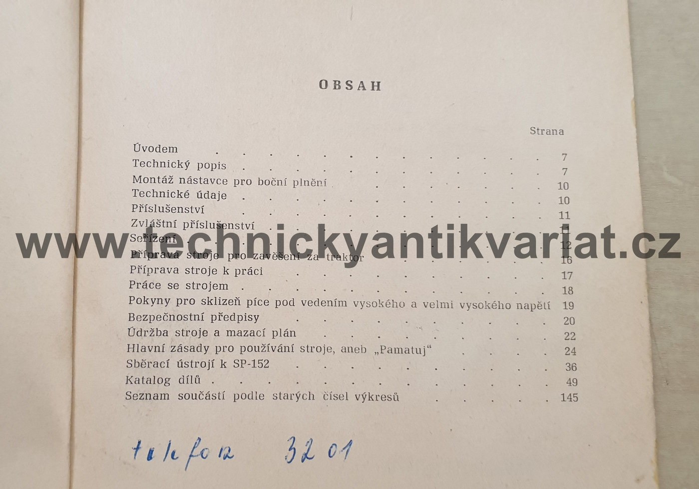 Sklízecí řezačka SP 152 - návod k obsluze a katalog dílů (1973)
