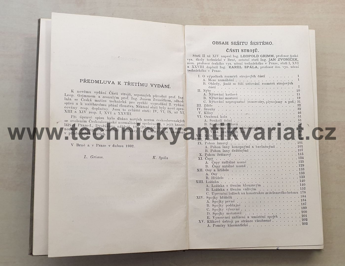Technický průvodce pro inženýry a stavitele, sešit šestý - části strojů, L. Grimm, J. Zvoníček (1932)