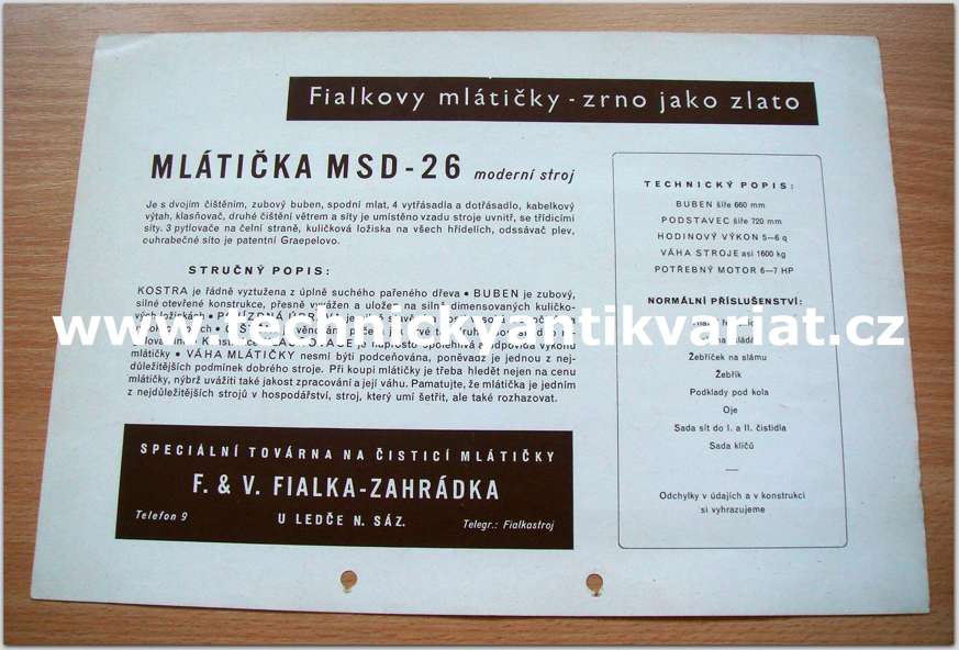 F. & V. Fialka - Zahrádka - Mlátičky MSD 26