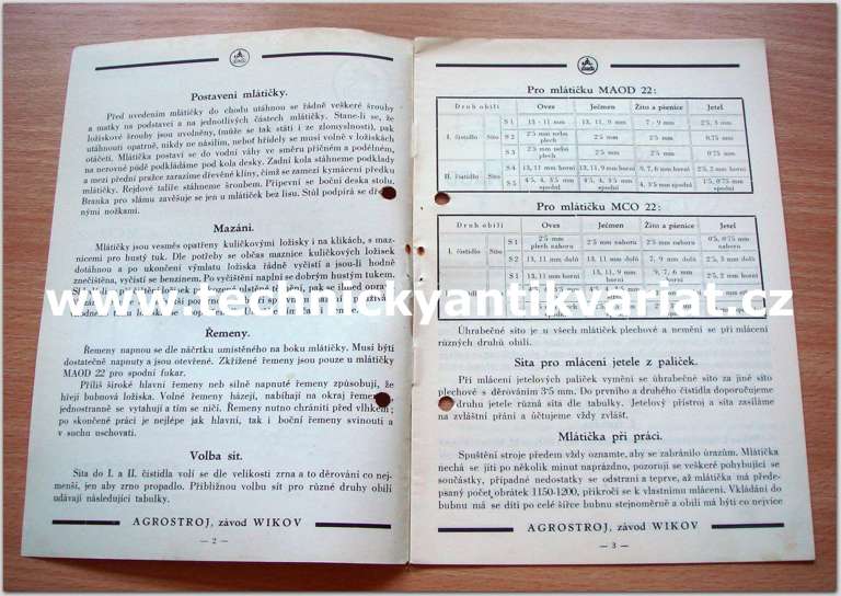 Wikov - mlátičky MAOD 22, MCO 22