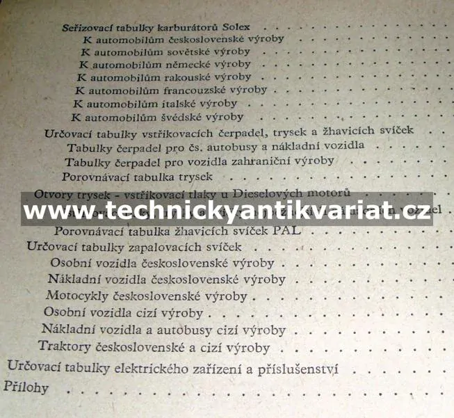 Porovnávací tabulky motorových vozidel - Dobrý, Moravec (1956)