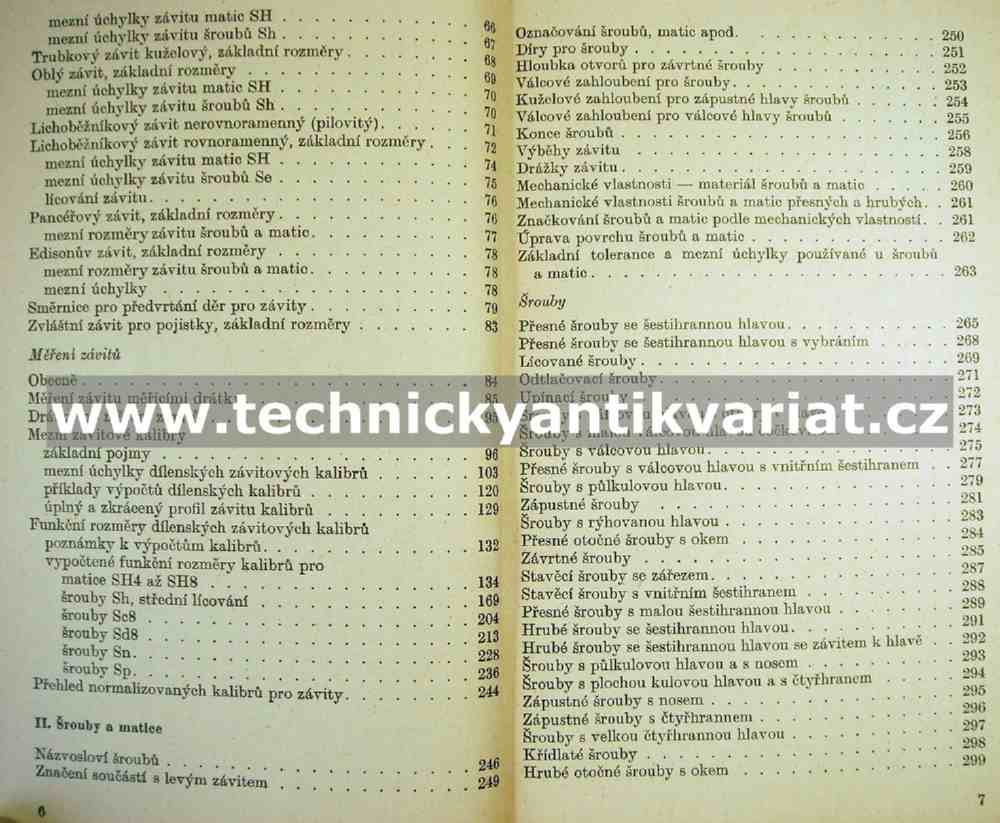 Tabulky normalizovaných závitů a šroubů - Seidler, Kolář (1966)