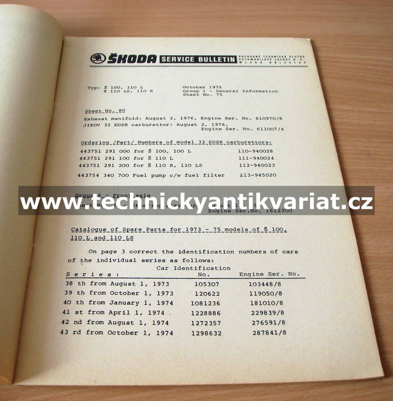 Škoda Service bulletin X.1976