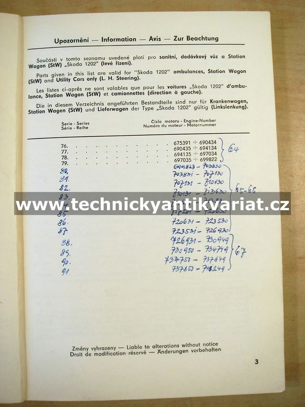 Škoda 1202 - katalog náhradních dílů (1964)