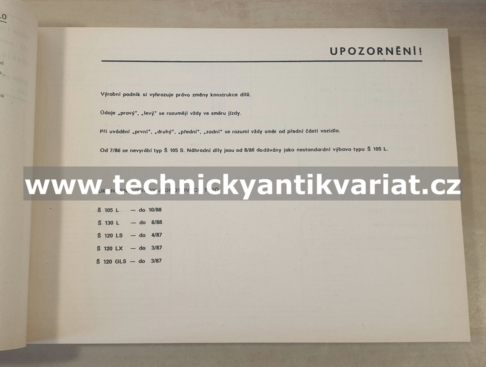Škoda 105 120 125 130 135 136 Garde Rapid - Seznam náhradních dílů (1989)