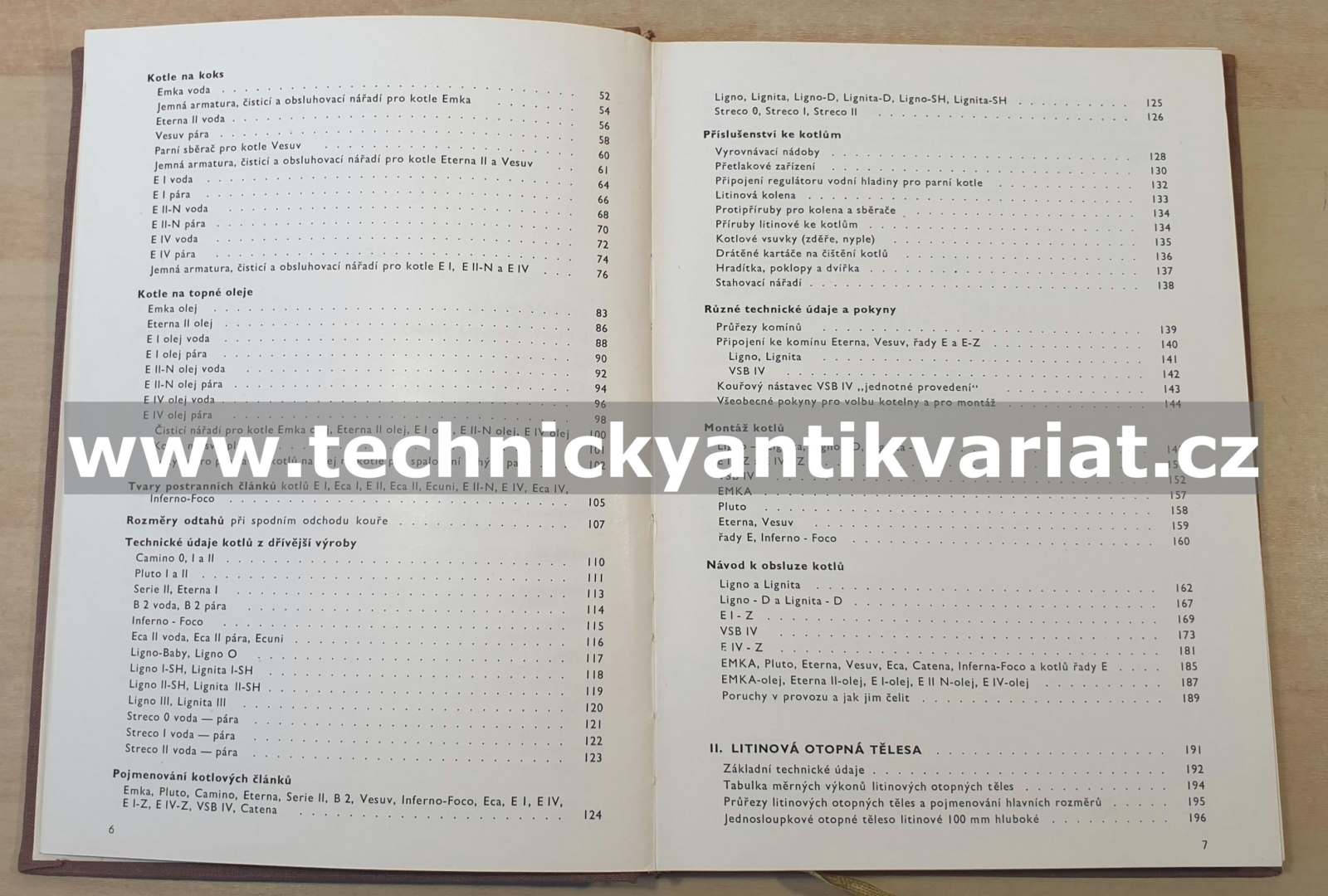 Litinové článkové vytápěcí kotle litinová otopná tělesa (1961)