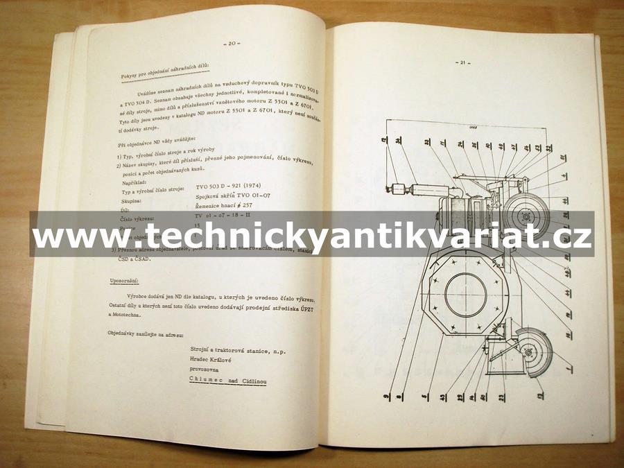 Vzduchový dopravník TVO 503D, TVO 504D - návod k obsluze, seznam dílů