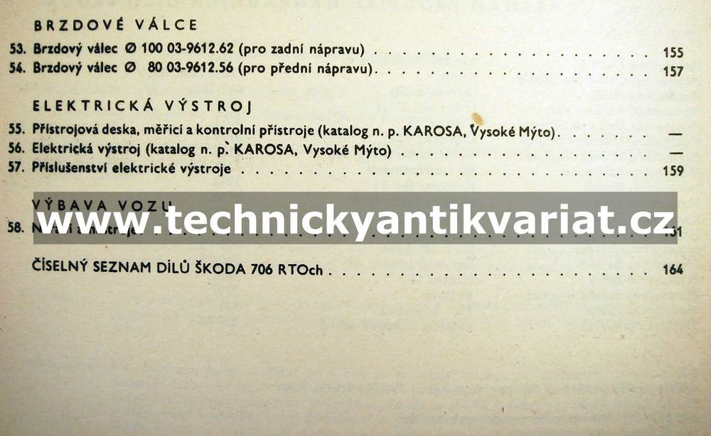 Škoda 706 RTOch Autobusové šasi - katalog náhradních dílů (1972)