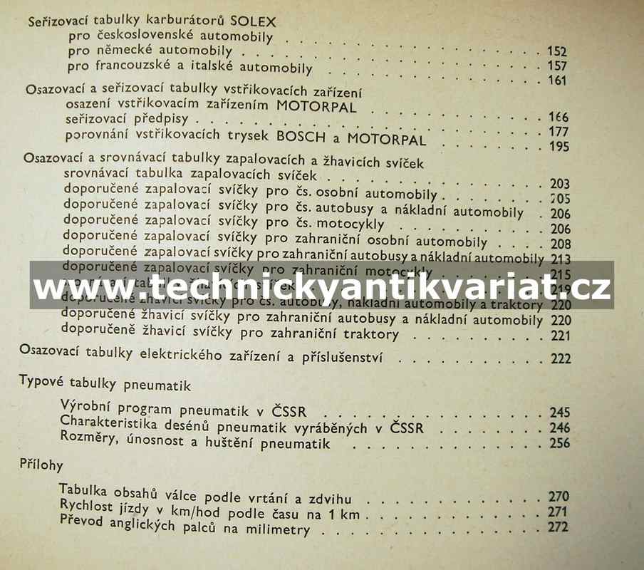 Srovnávací a typové tabulky motorových vozidel a příslušenství (1960)