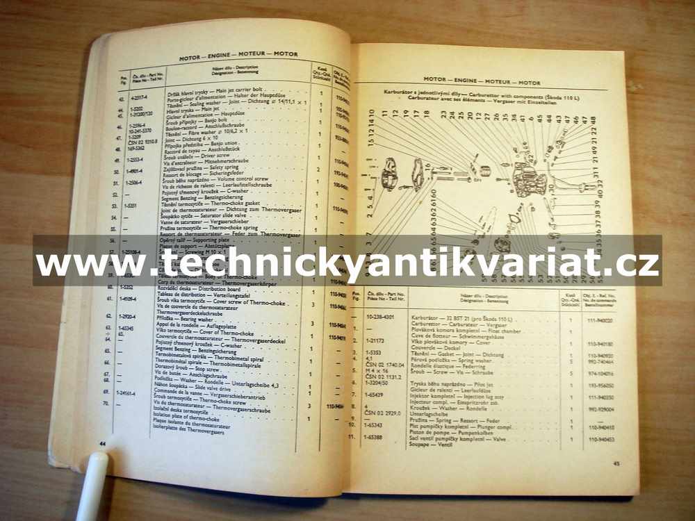 Škoda 100, 100L, 110L - seznam náhradních dílů (1970)