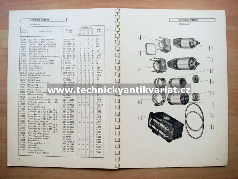 Škoda S110 naftový motor - katalog náhradních dílů