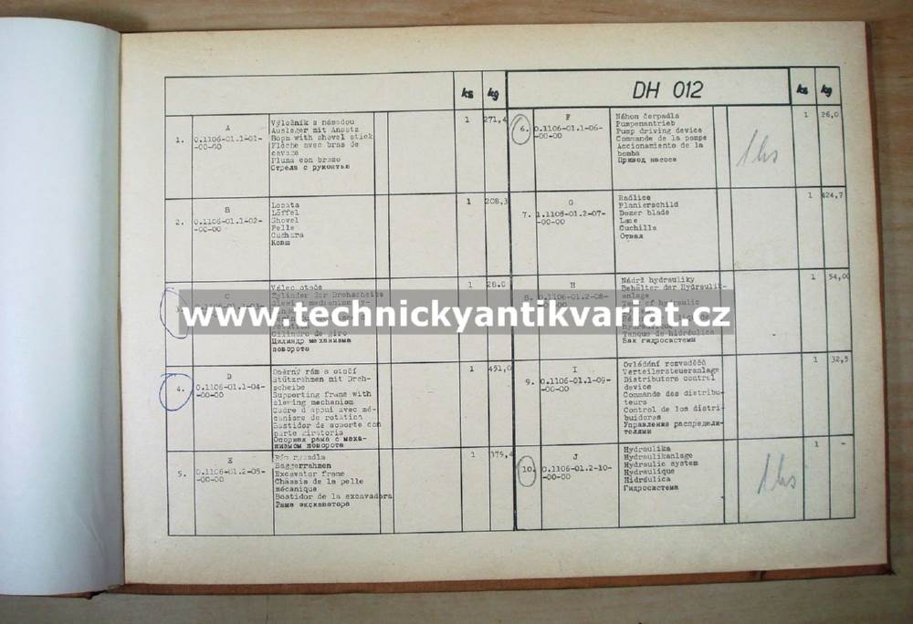 DH 012 - katalog náhradních dílů