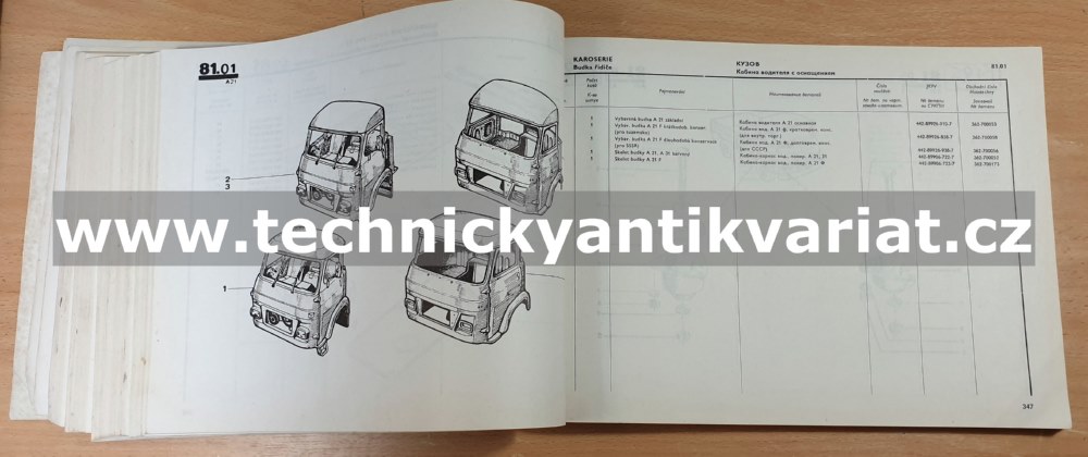 Avia A21, A21F - katalog náhradních dílů (1987)