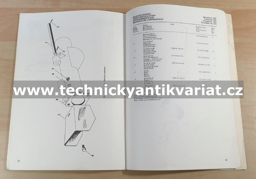 Rotační žací stroj ŽTR 165 - dodatek ke katalogu dílů (1993)