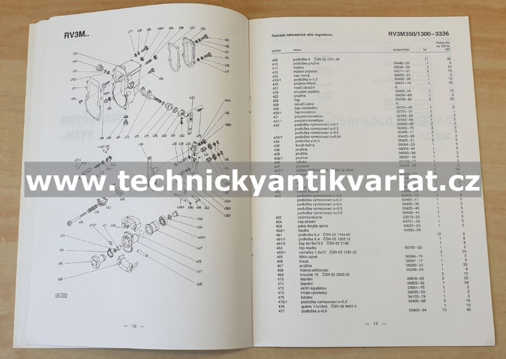 Avia vstřikovací zařízení typu M.f - seznam náhradních dílů (1993)