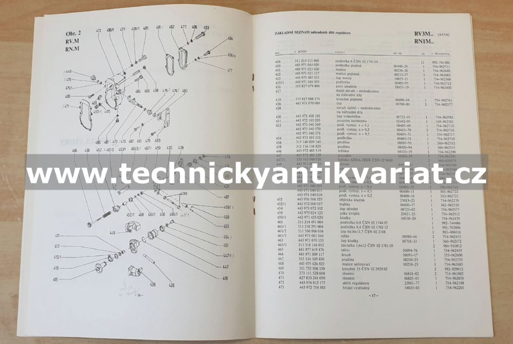 Avia vstřikovací zařízení typu M.e - seznam náhradních dílů (1992)