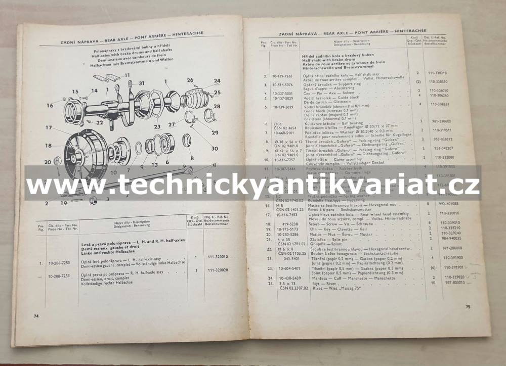 Škoda 1000MB, 1100MB de Luxe - seznam náhradních dílů (1968-1969)
