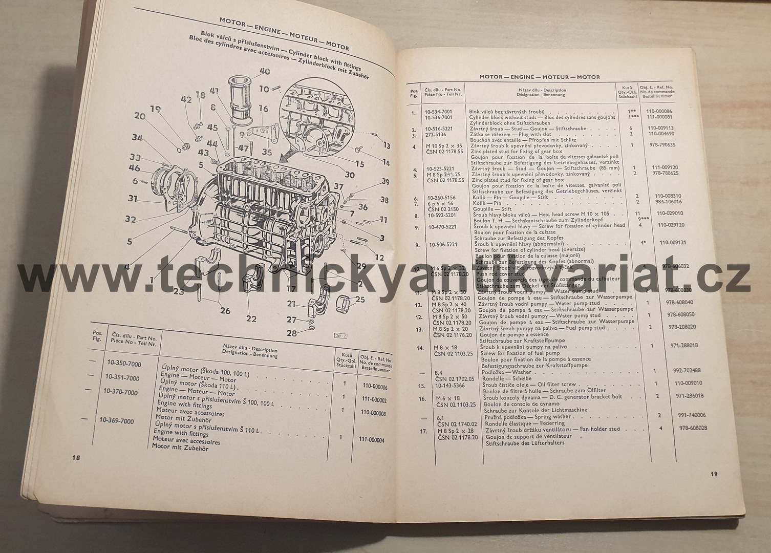 Škoda 100, 100L, 110L (de Luxe) - seznam náhradních dílů (1970-1971)