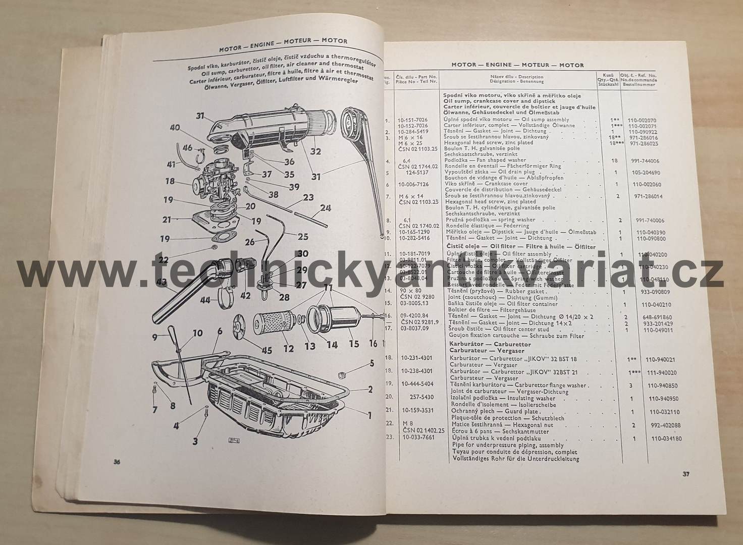 Škoda 1000MB, 1100MB de Luxe - seznam náhradních dílů (1968-1969)