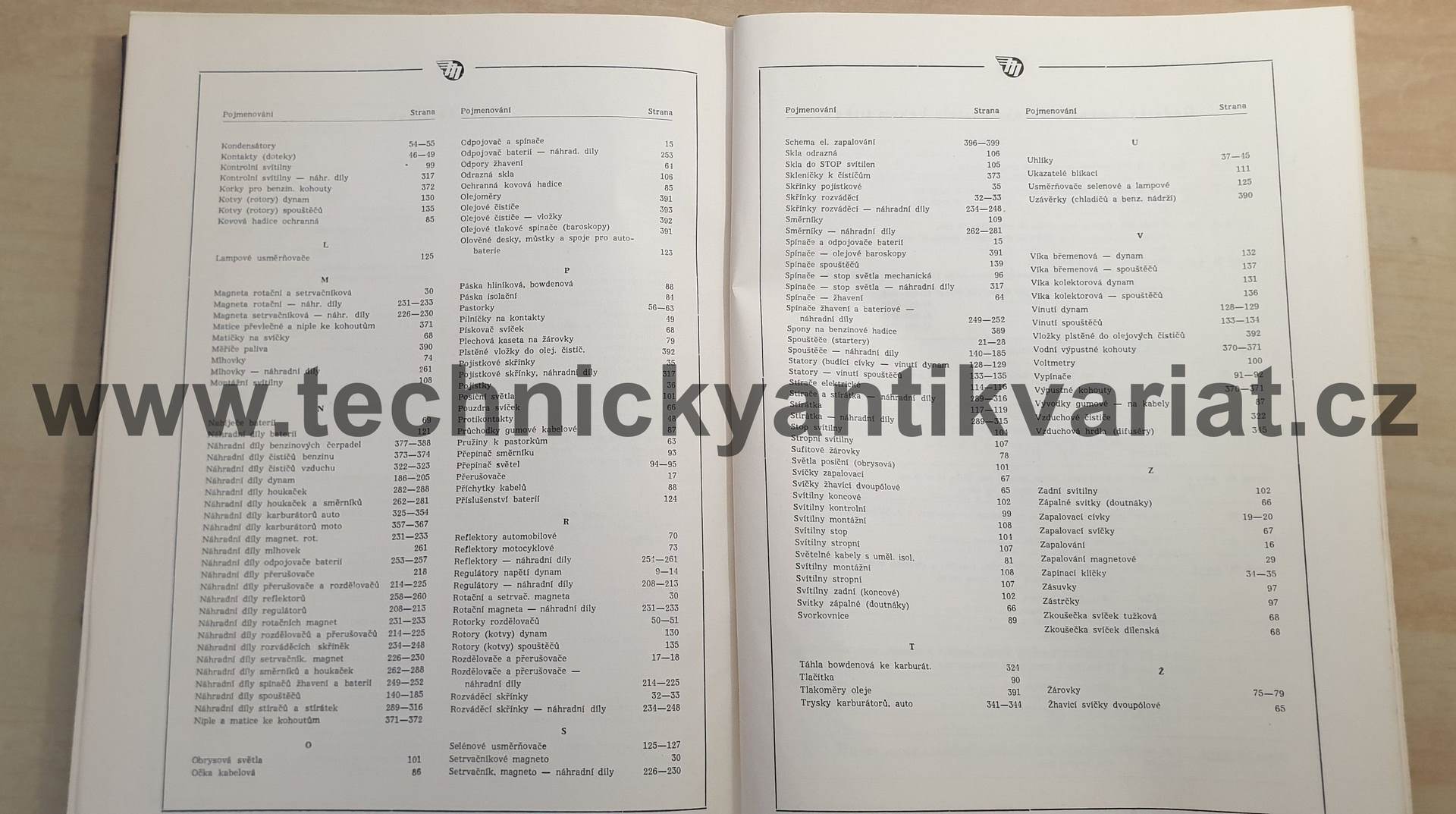 Katalog elektrického příslušenství a karburátorů pro motorová vozidla (1955)