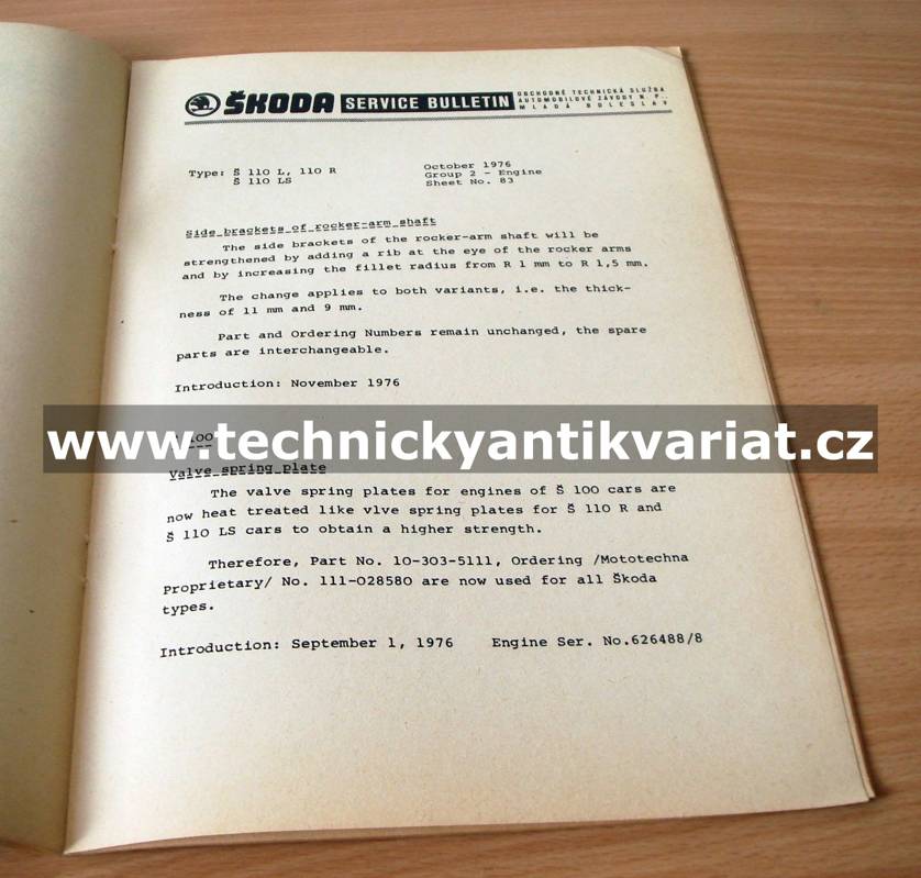 Škoda Service bulletin X.1976