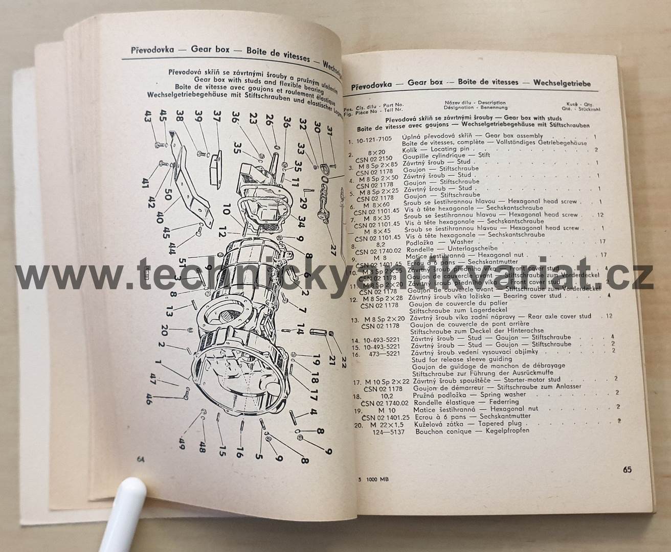 Škoda 1000 MB - seznam náhradních dílů (1964)