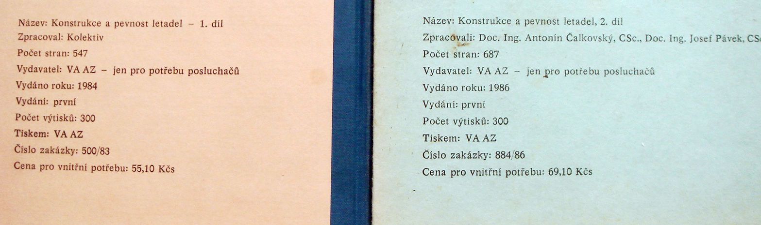 Konstrukce a pevnost letadel 1,2 - Čalkovský, Pávek, Daněk (1984,1986)