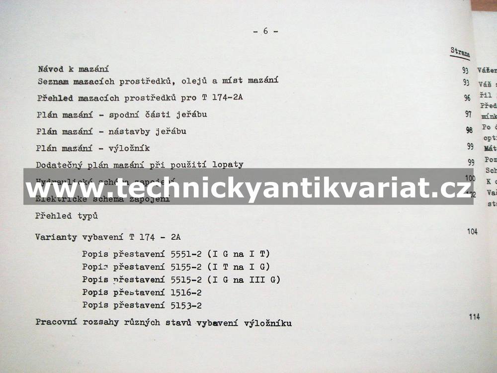 Samohybný jeřáb T174-2A - návod k obsluze (1982)