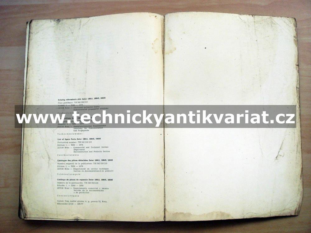 Zetor 10011, 10045, 16045 - katalog náhradních dílů (1978)