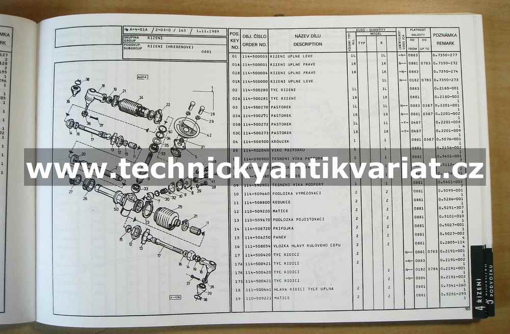 Škoda 105, 120, 125, 130, 135, 136, Garde, Rapid - seznam náhradních dílů (1989)