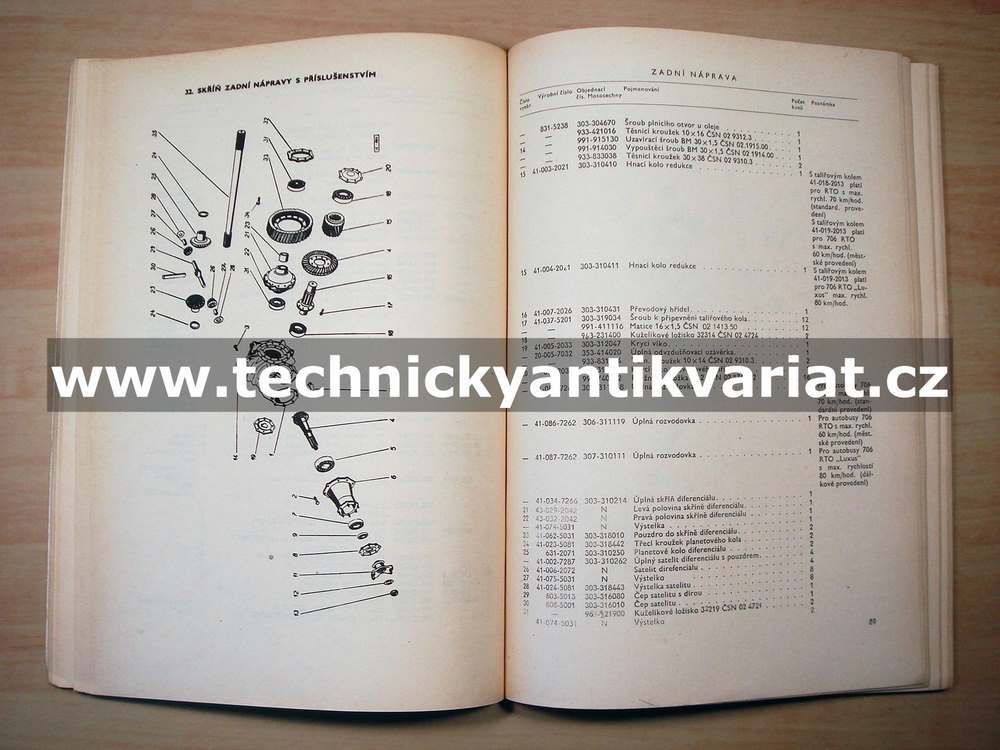 Škoda 706 RTOch Autobusové šasi - katalog náhradních dílů (1972)
