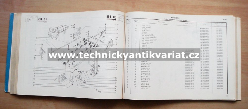 Avia A30 valník - katalog náhradních dílů (1982)
