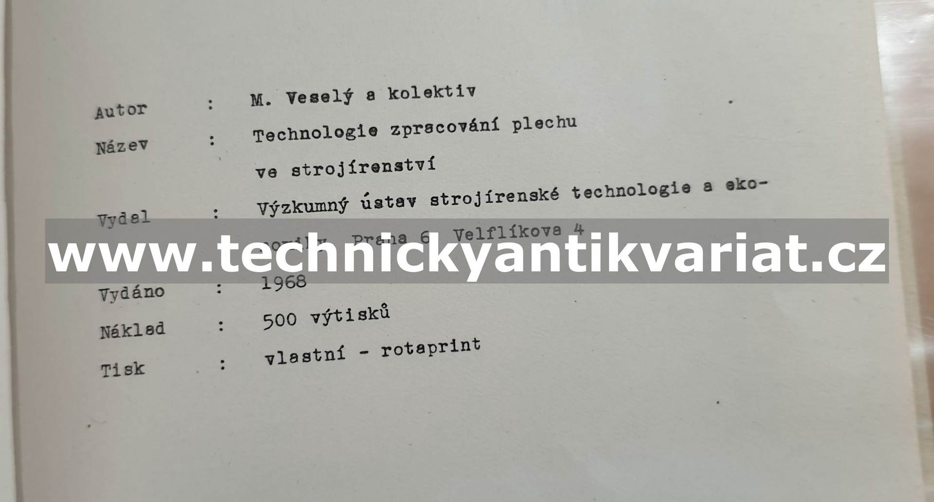 Technologie zpracování plechů ve strojírenství - Milan Veselí (1968)