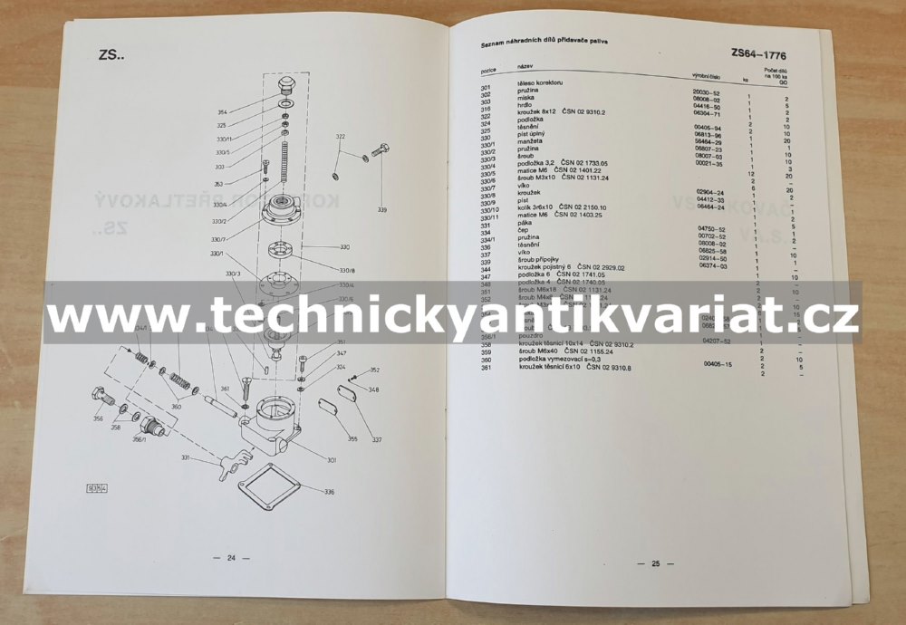 Avia vstřikovací zařízení typu M.f - seznam náhradních dílů (1993)