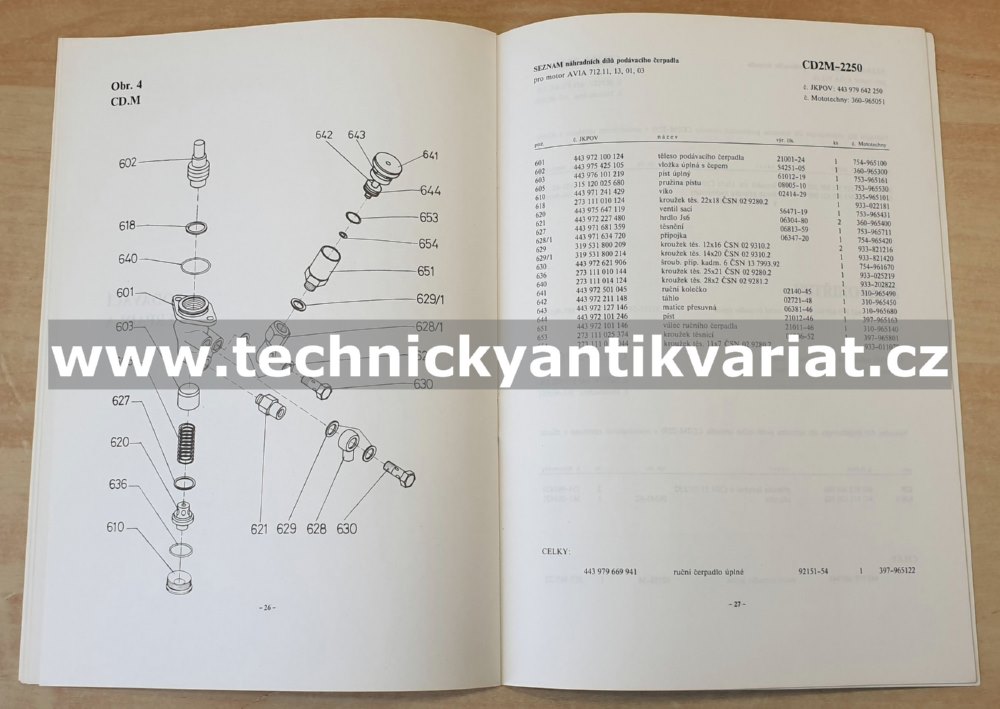 Avia vstřikovací zařízení typu M.e - seznam náhradních dílů (1992)