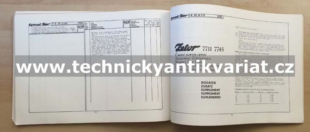 Zetor 7711, 7745 - katalog náhradních dílů DODATEK (1985)